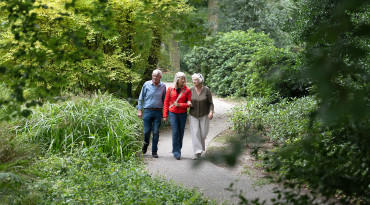 Voetgangers wandelen in park