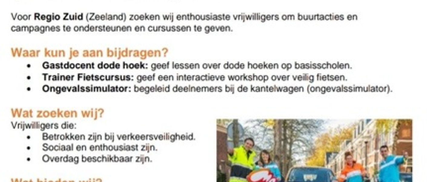 Veilig Verkeer Nederland Zeeland zoekt vrijwilligers 