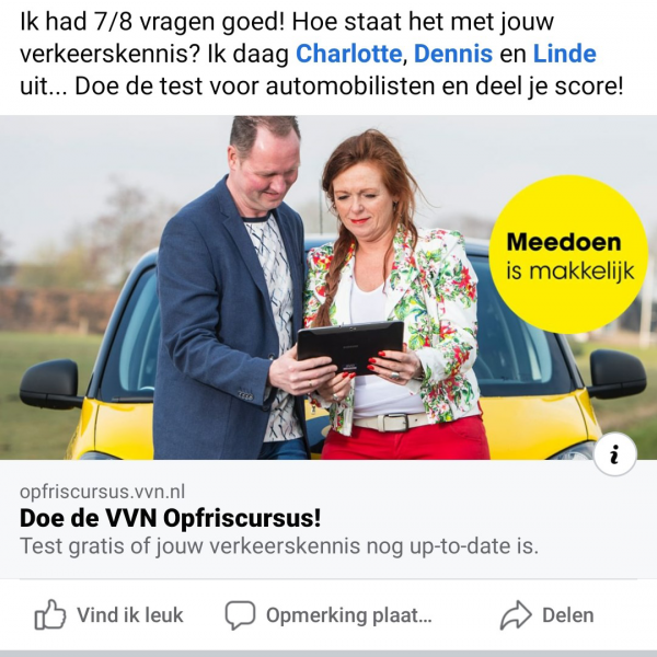 Facebookpost VVN Opfrischallenge