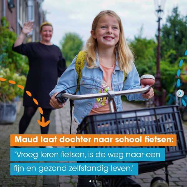 Maud over leren fietsen kind