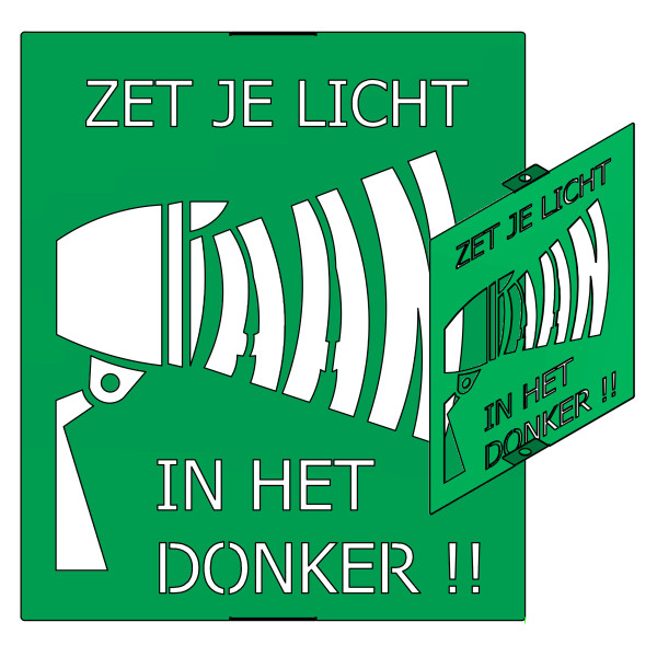 Spuitmal met de tekst 'zet je licht AAN in het donker'
